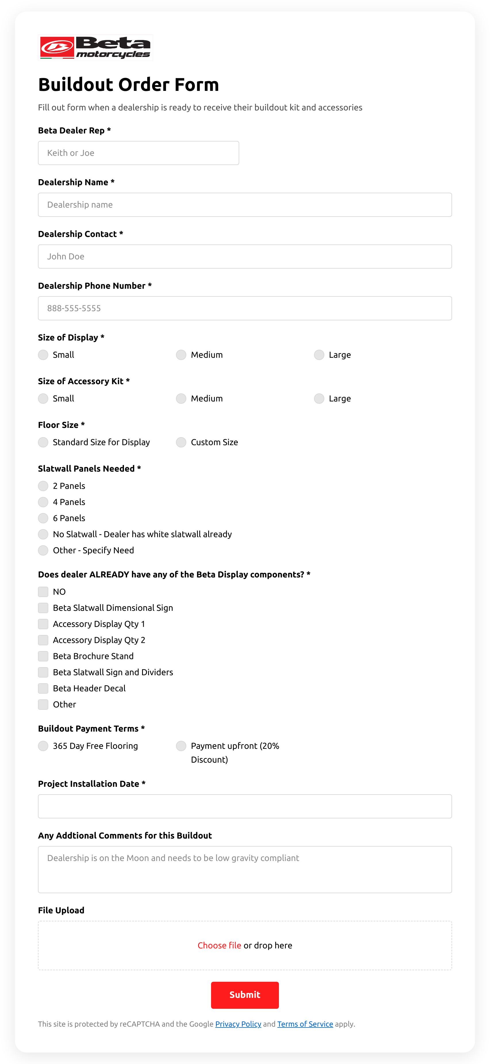 Buildout Order Form